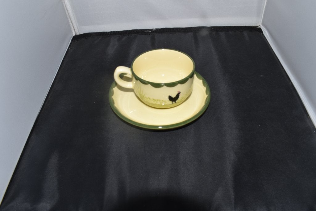 Kop en schotels Kip Haan servies, Overige materialen, Overige merken, Iknfo@detagrijn,.com, Nieuw