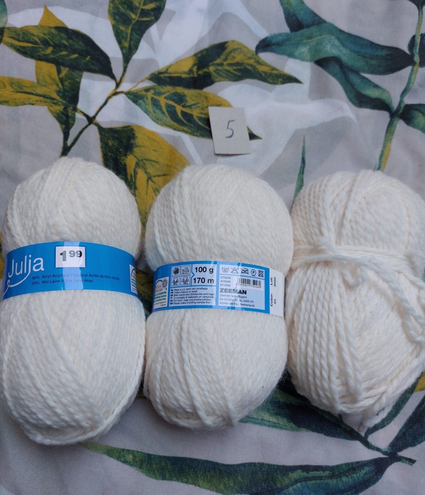3 bollen wol wit (Julia), Ophalen of Verzenden, Nieuw, Breien of Haken, Wol of Garen