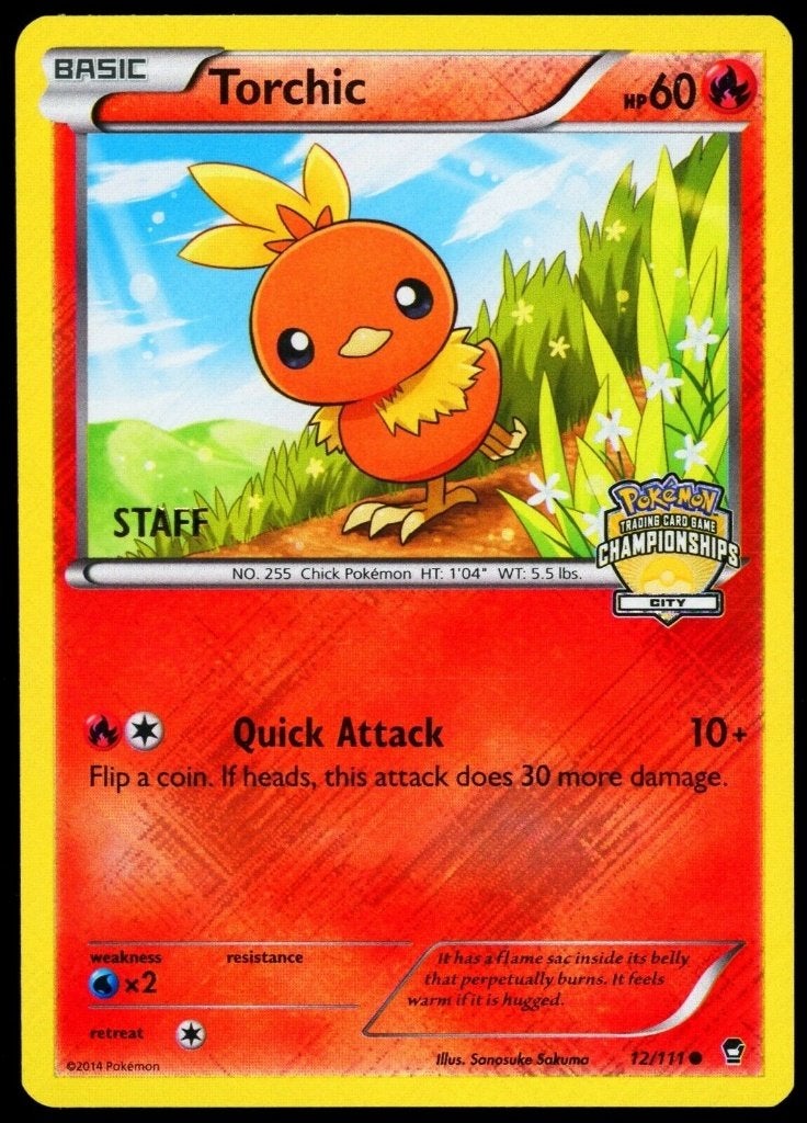 pokemon promo city championships torchic STAFF, Ophalen of Verzenden, Zo goed als nieuw, Losse kaart, Foil
