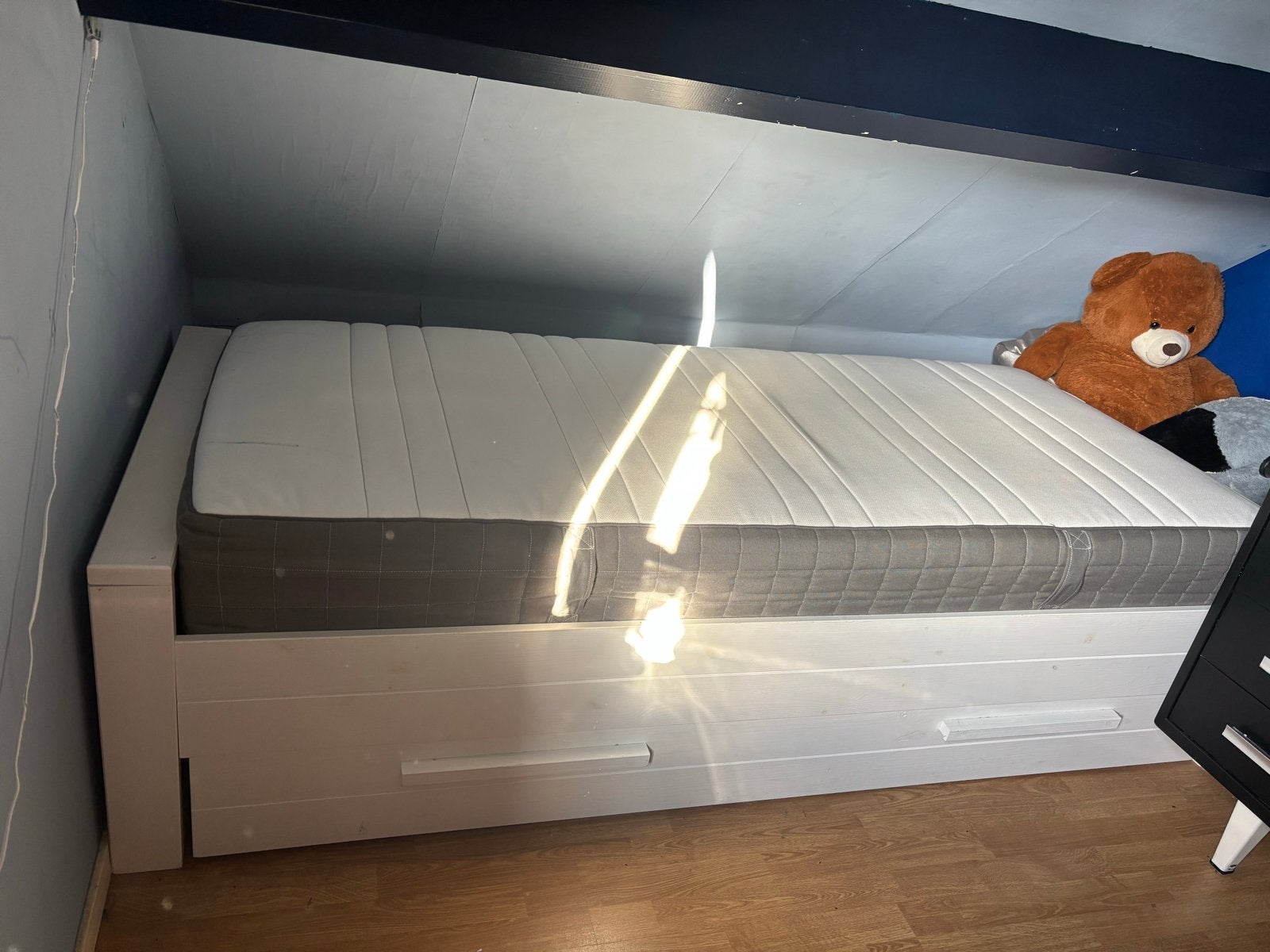 Woood bed 90x200cm incl. lattenbodem en matras, Ophalen, Gebruikt, 90 cm, Eenpersoons