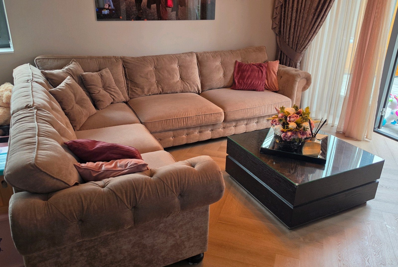 Hoekbank (L) van UrbanSofa taupe, Huis en Inrichting, Ophalen, Zo goed als nieuw