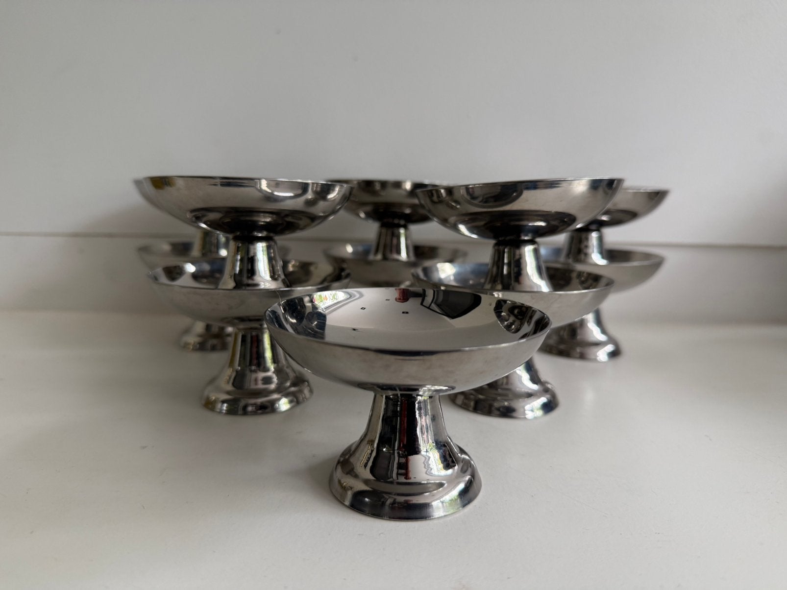 IJscoupes inox Guy Degrenne vintage set van 11, Huis en Inrichting, Vintage, Ophalen of Verzenden, Kom(men), Metaal