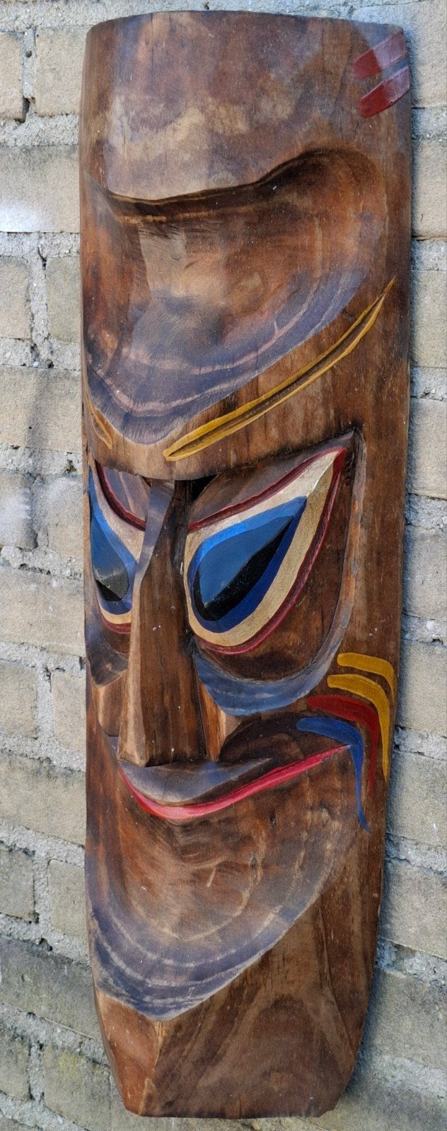 Wallmask. Afrika.  Houtsnijwerk. 22/60/10 cm, Hout, Afrika, Masker, Handgemaakt