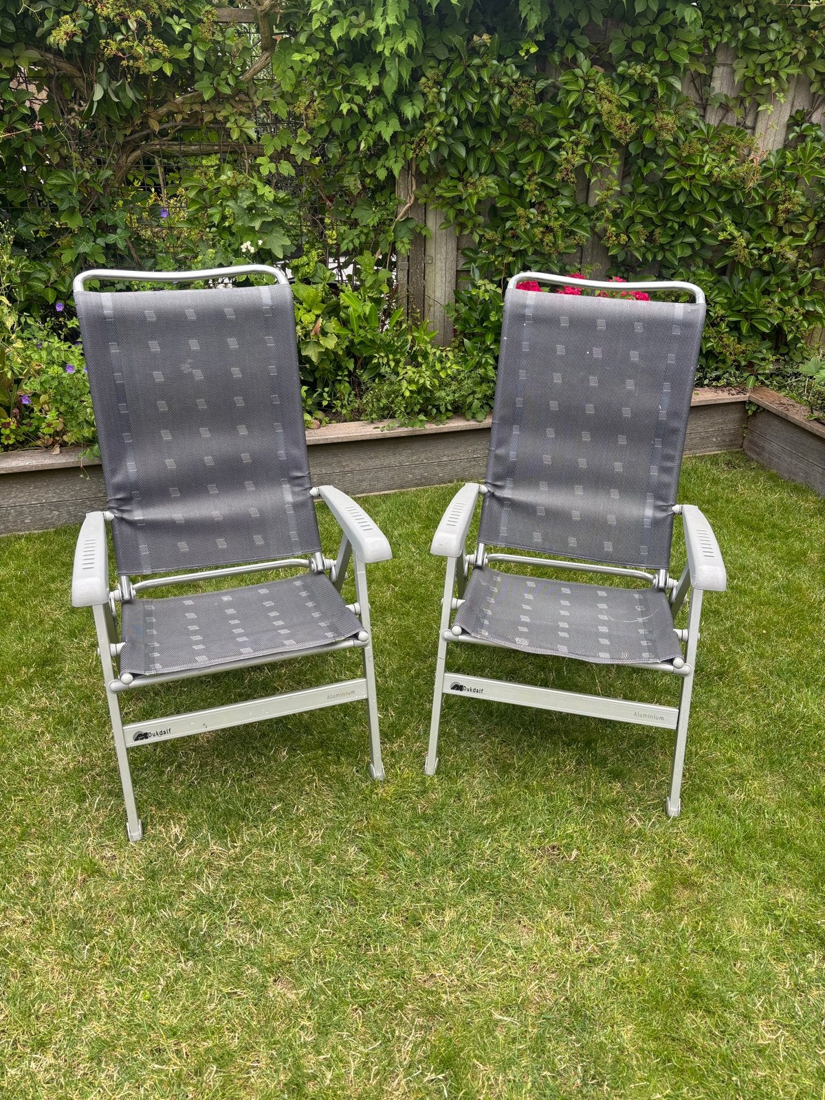 2 Dukdalf verstelbare campingstoelen, aluminium, Tuin en Terras, Ophalen, Gebruikt, Aluminium, Verstelbaar