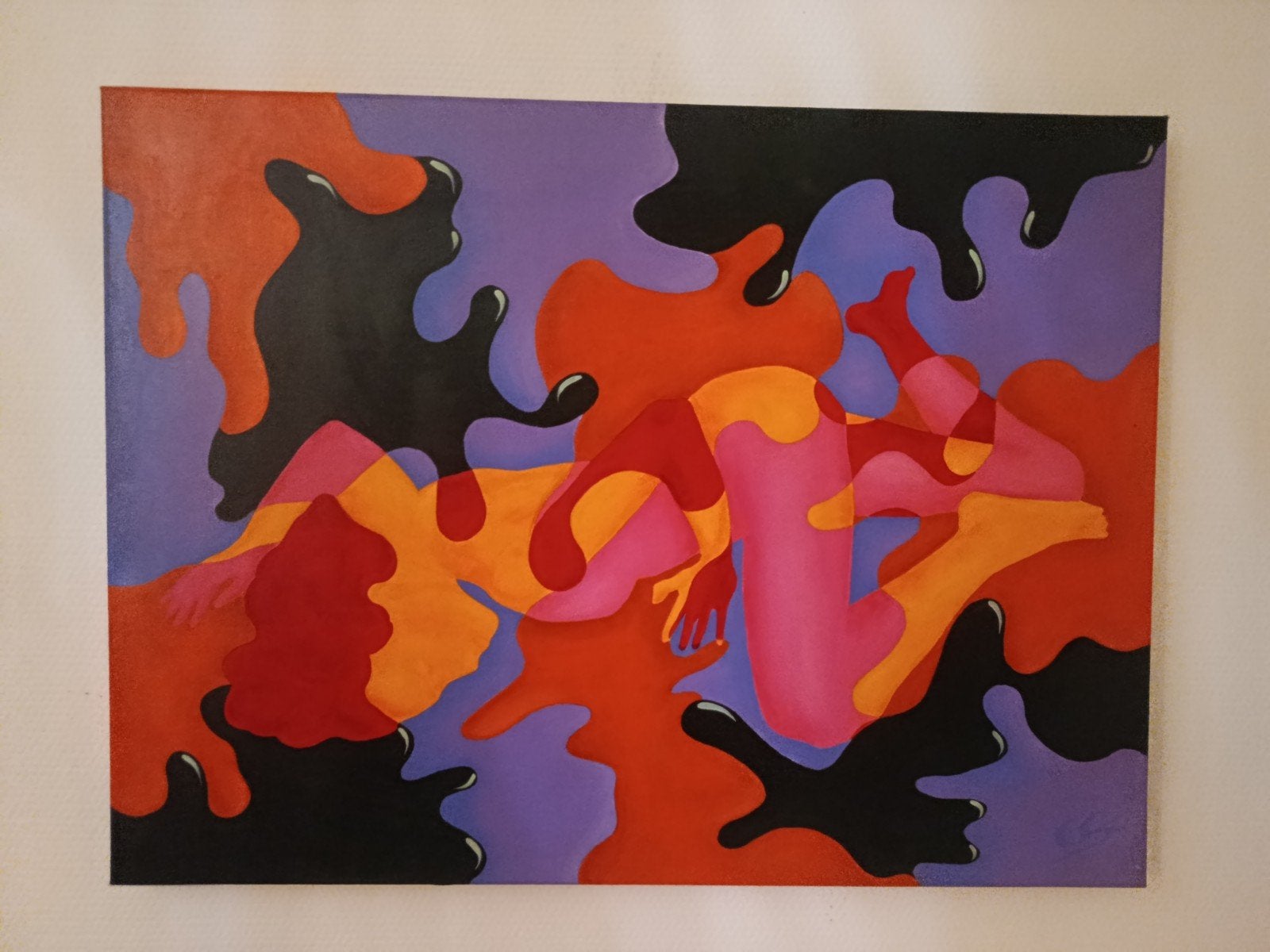 Abstract schilderij met figuur en kleurrijke vormen 80x60, Ophalen