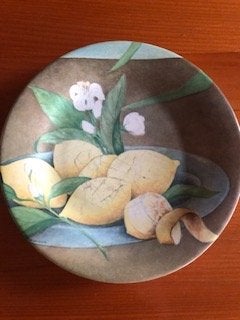 GIEN 5 gebaks schoteltjes uit de serie Les Citrons 17 cm, Gebruikt, Overige merken, Ophalen of Verzenden, Bord(en)
