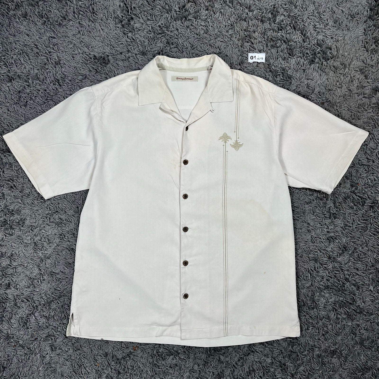 Tommy Bahama Cream Silk Short Sleeve Shirt M, Ophalen of Verzenden, Gedragen