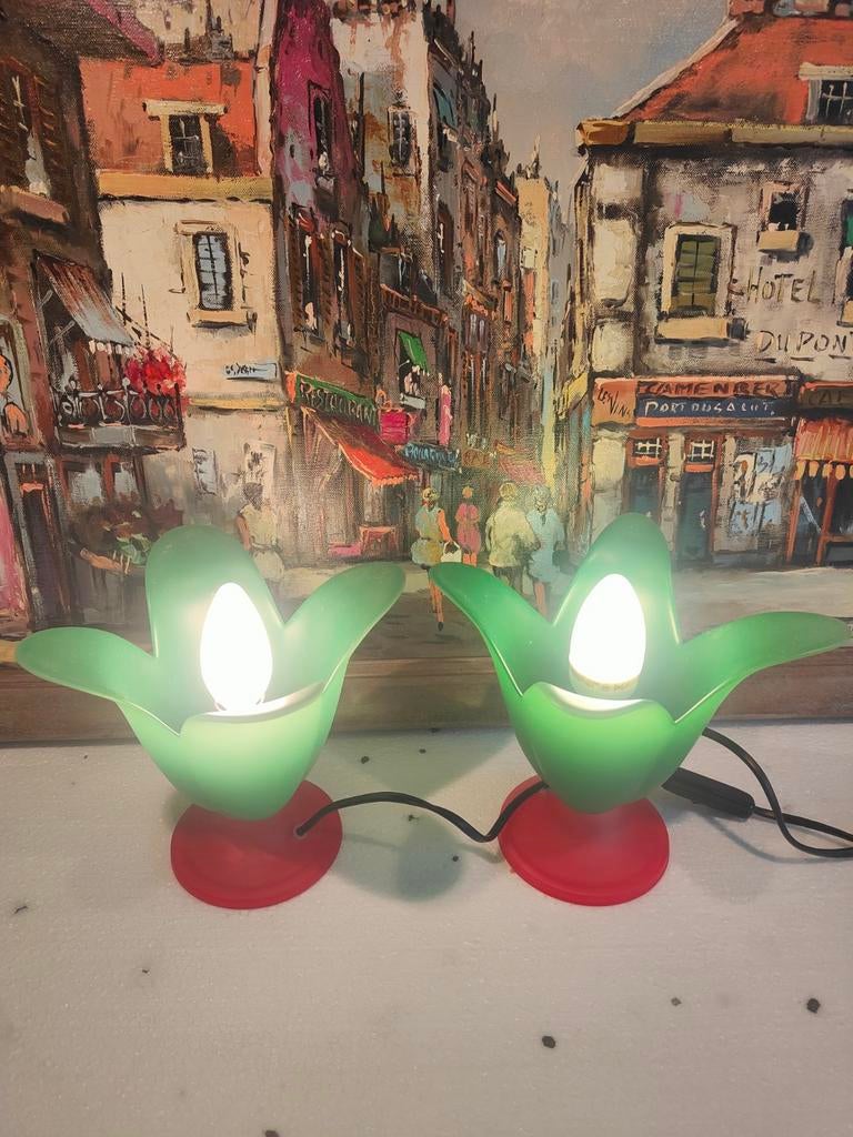 2 Vandeheg Tafellampen tulp Van Glas Groen/Oranje, Verzenden, Zo goed als nieuw, Glas