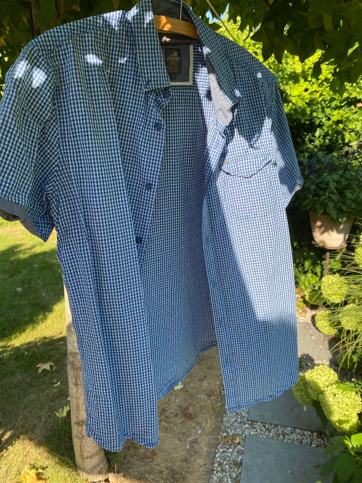 Vanguard heren overhemd geruit blauw maat L, Ophalen of Verzenden, Zo goed als nieuw, Blauw, Halswijdte 41/42 (L)