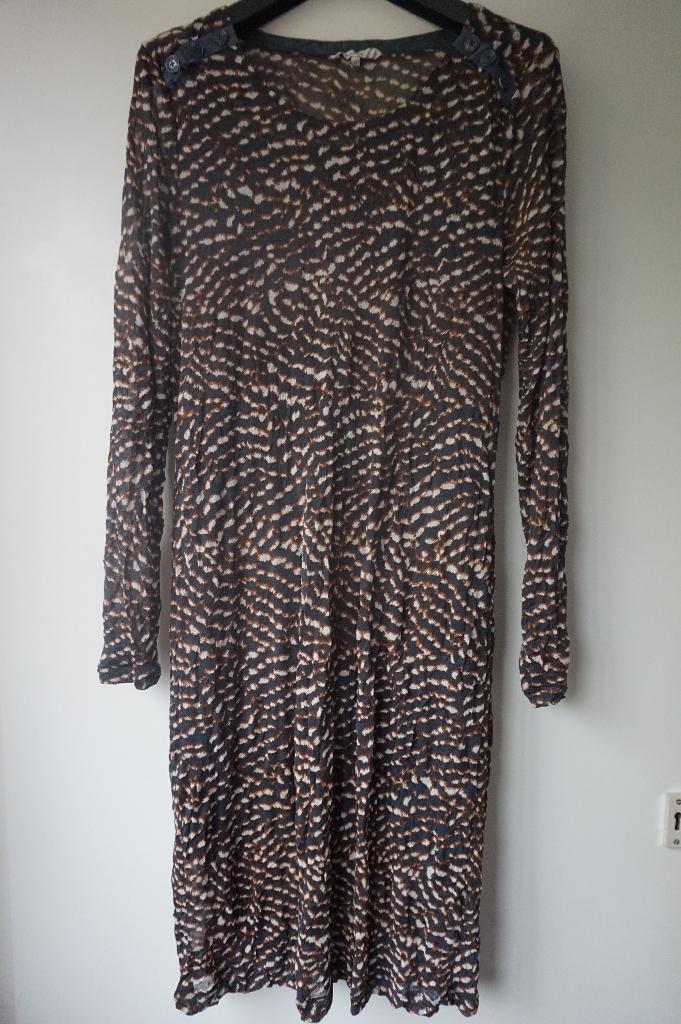 Sandwich lange jurk stretch bruin grijs maat L - XL / 40 42, Maat 42/44 (L), Ophalen of Verzenden, Zo goed als nieuw, Grijs