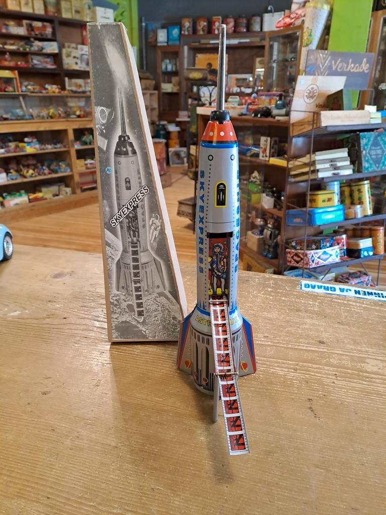 Oud blikken raket spaceship, Antiek en Kunst, Antiek | Speelgoed, Ophalen of Verzenden