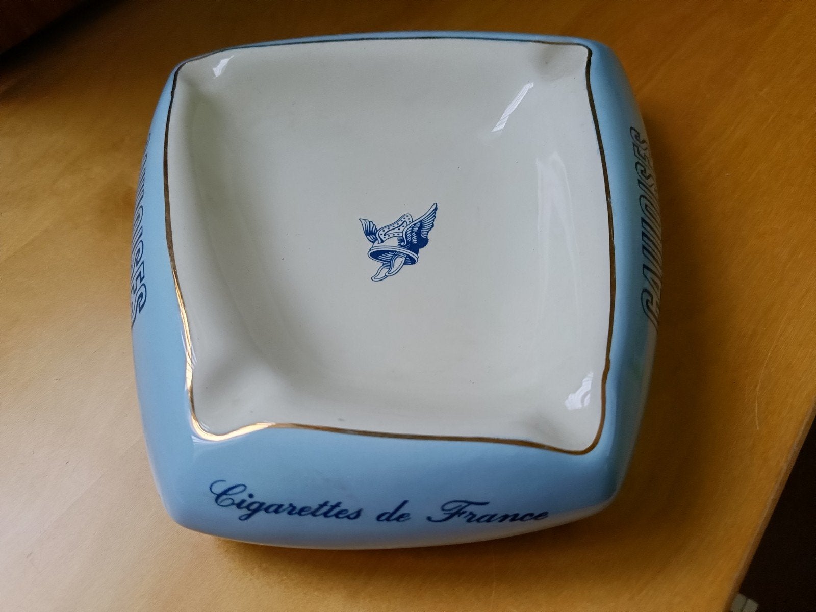 Vintage Gauloises Asbak - Porselein - Blauw/Wit, Verzamelen, Ophalen of Verzenden, Zo goed als nieuw, Asbak