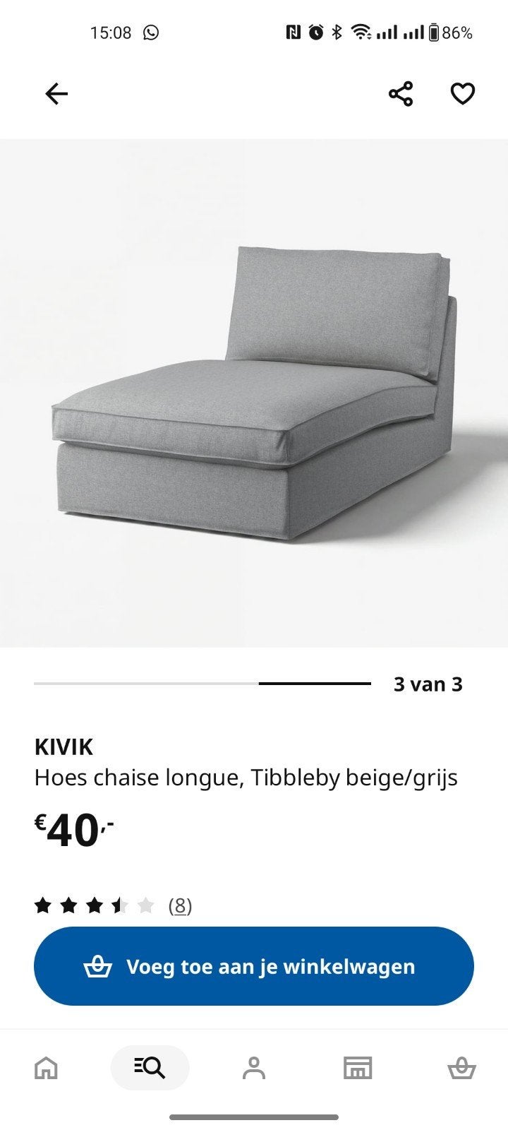 Grijze bankhoezen voor IKEA Kivik bank en chaise longue, Ophalen, Zo goed als nieuw, Tweepersoons, Stof