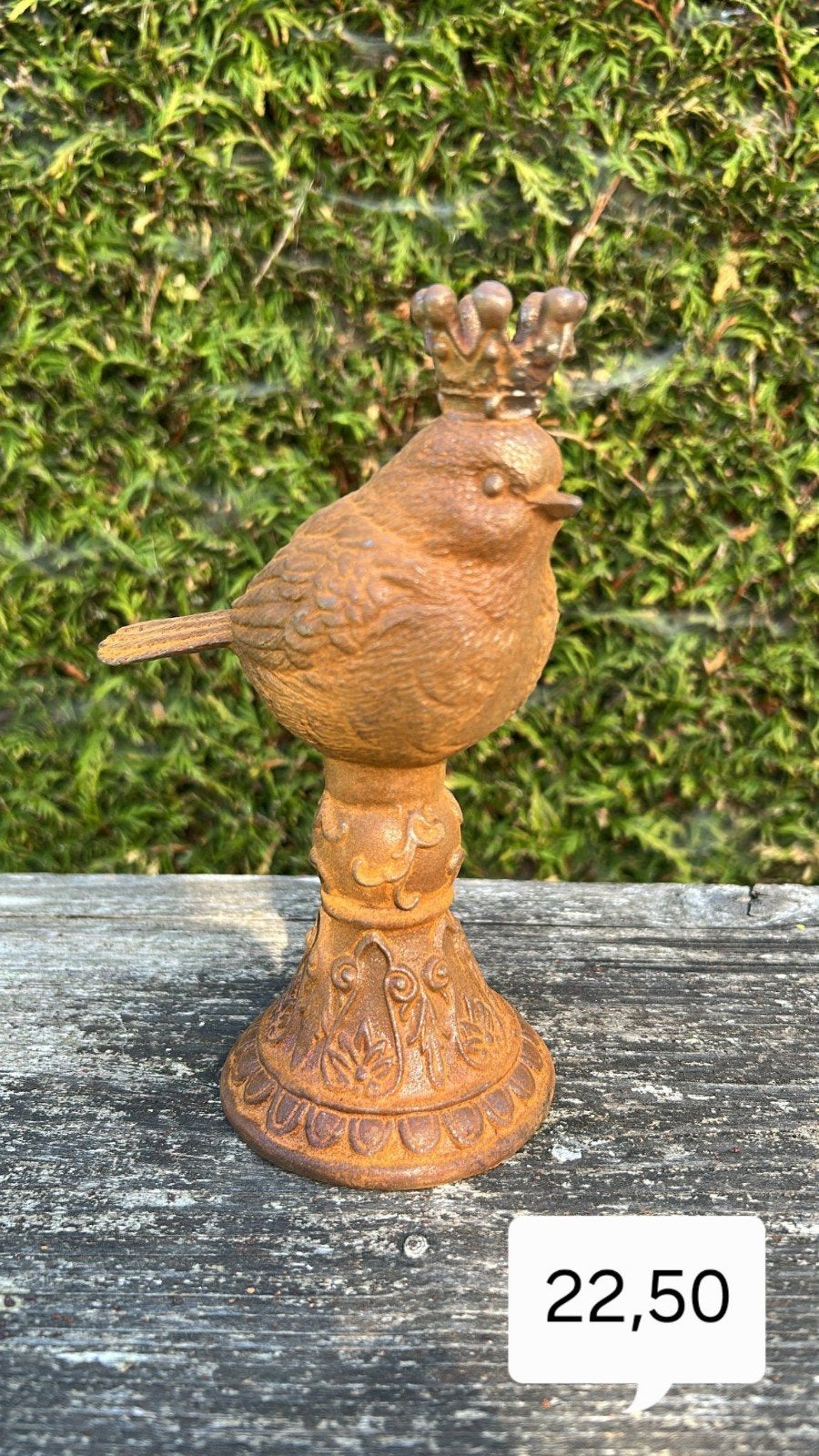 Decoratieve vogel met kroon - roestkleurig metaal, Verzenden