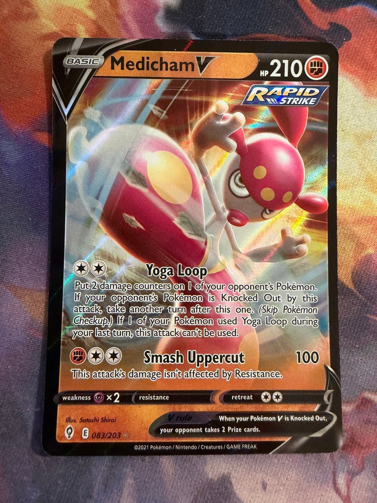 Pokemon MEDICHAM V Rare 083/203 (SWSH Evolving Skies), Verzenden, Zo goed als nieuw, Losse kaart, Foil