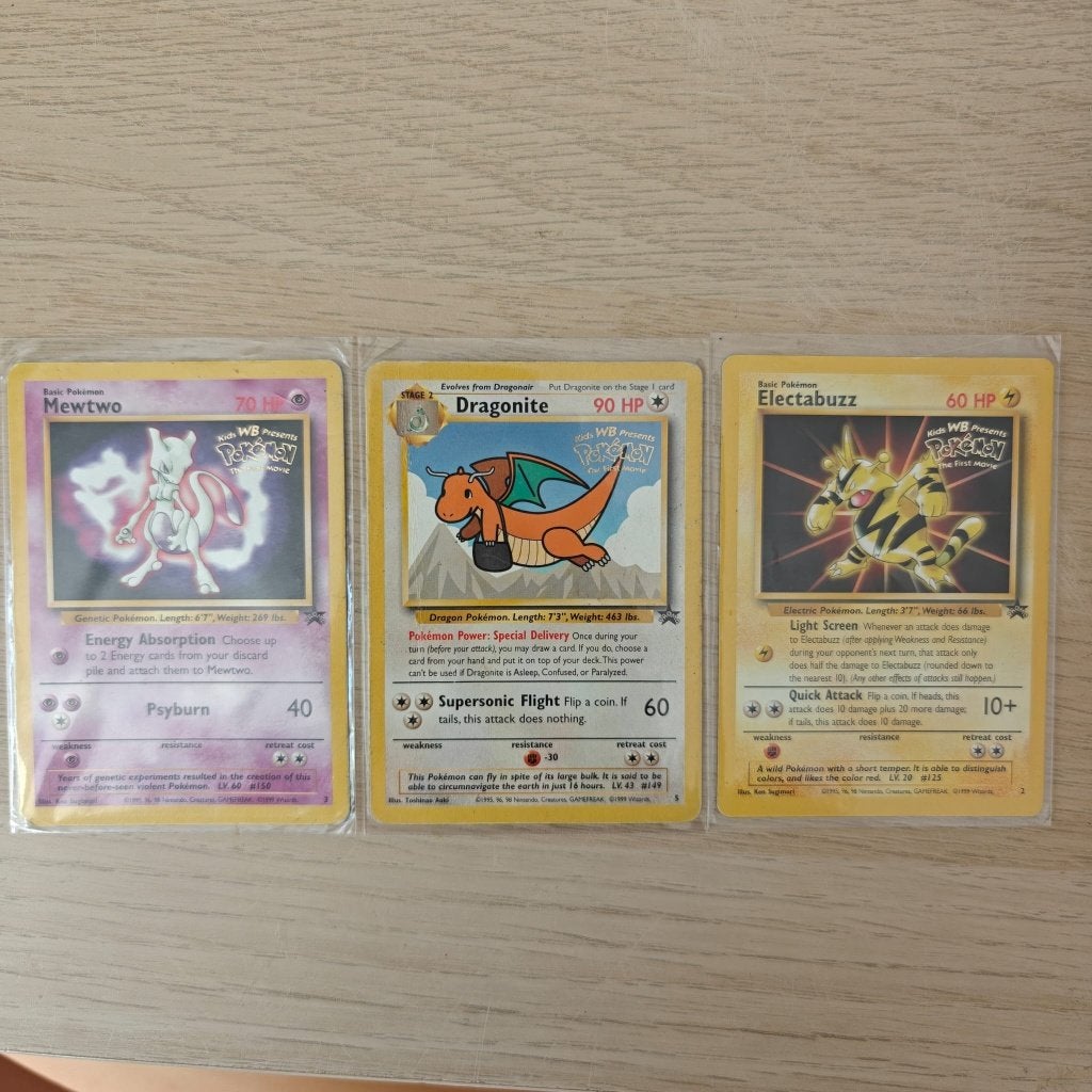 Mewtwo, Dragonite, Electabuzz Pokémon kaarten (WB Promo), Hobby en Vrije tijd, Verzamelkaartspellen | Pokémon, Ophalen of Verzenden