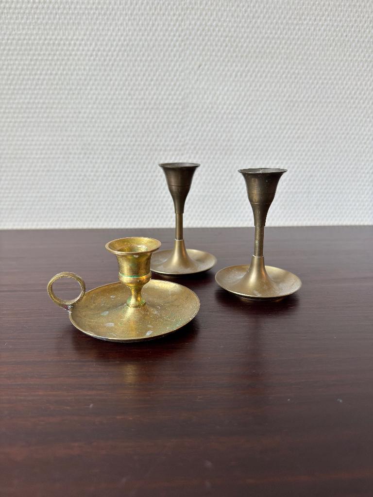 3 VIntage Koperen Kandelaren, Blaker, Zelf Oppoetsen Messing, Ophalen of Verzenden, Gebruikt, Kandelaar