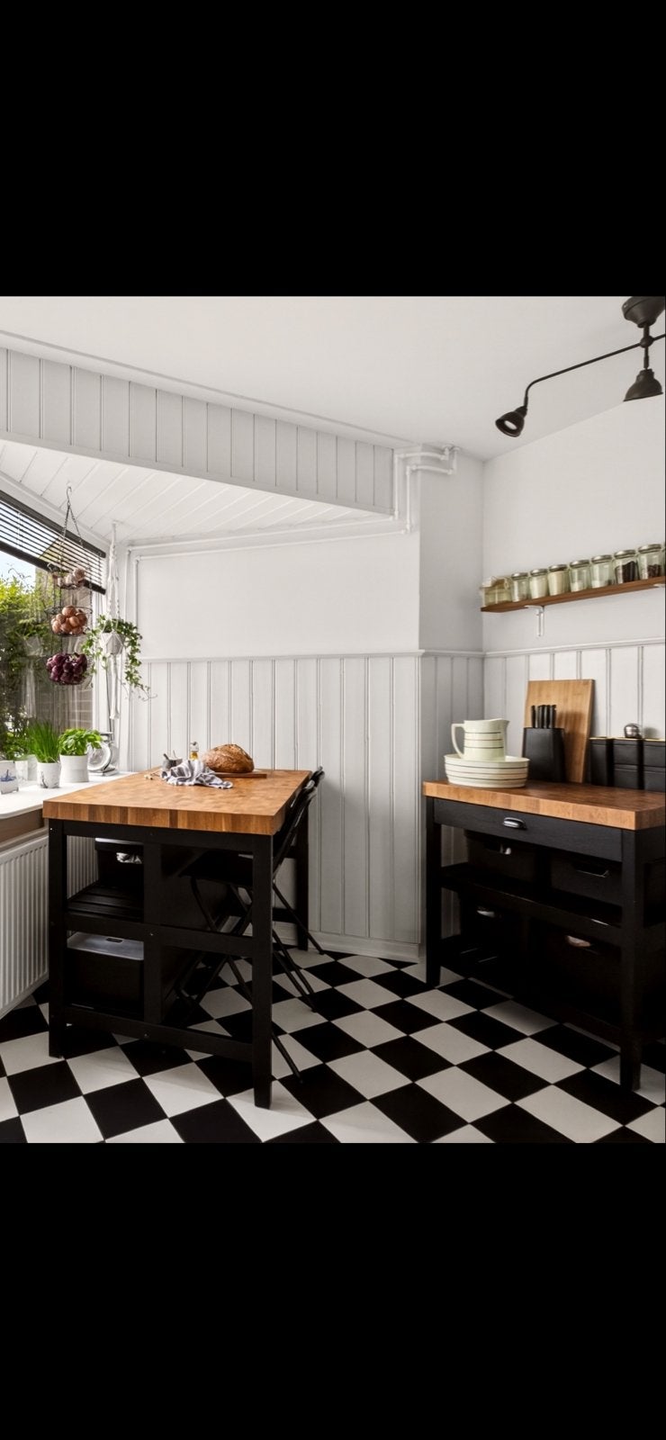2x IKEA VADHOLMA Keukeneiland - Zwart met eiken blad, Ophalen, Hout, IKEA, Zwart