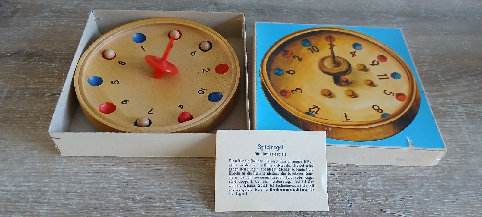 vintage houten tol balletjes roulette originele verpakking, Ophalen of Verzenden, Gebruikt