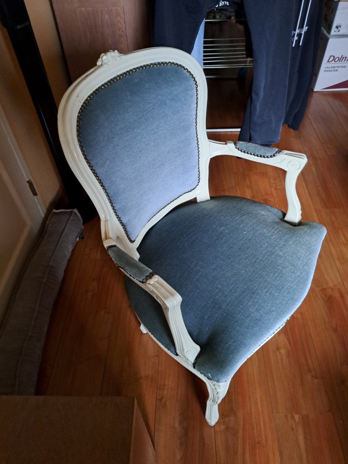 2 antiek blauwe stoeltjes, Ophalen, Gebruikt, Blauw, Twee