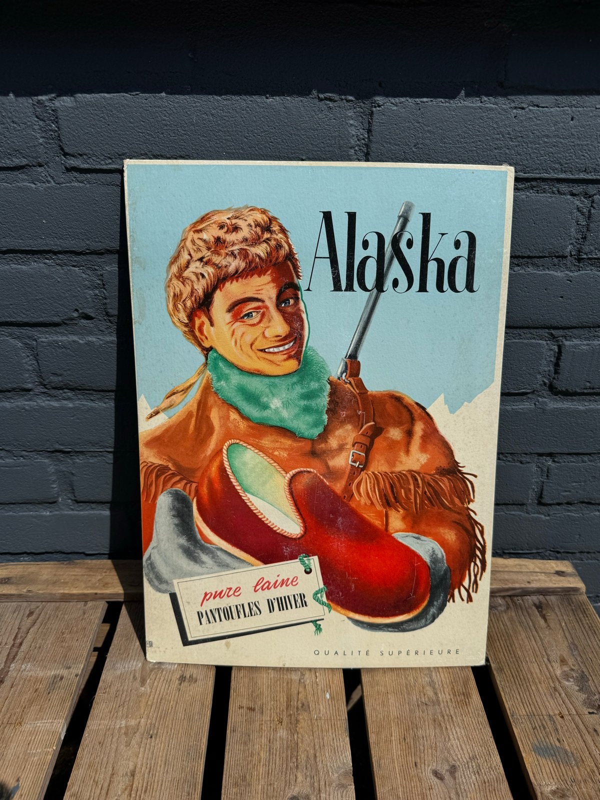 Vintage 'Alaska' reclameposter - Pure Laine Pantoufles, Antiek en Kunst, Ophalen of Verzenden