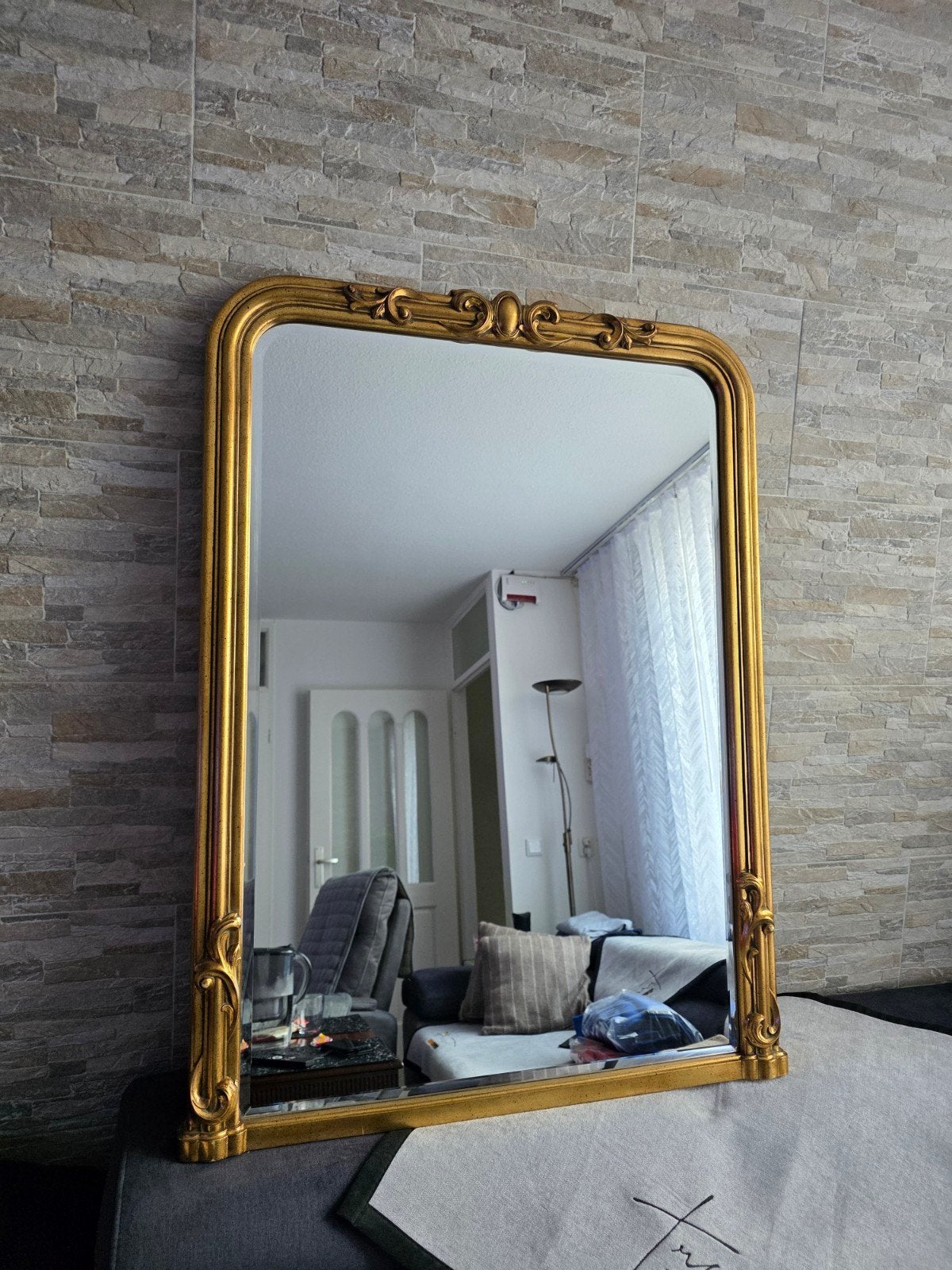Deknudt Gouden spiegel met barok lijst - 80x106 cm, Huis en Inrichting, Ophalen, 100 tot 150 cm, Zo goed als nieuw, 75 tot 100 cm