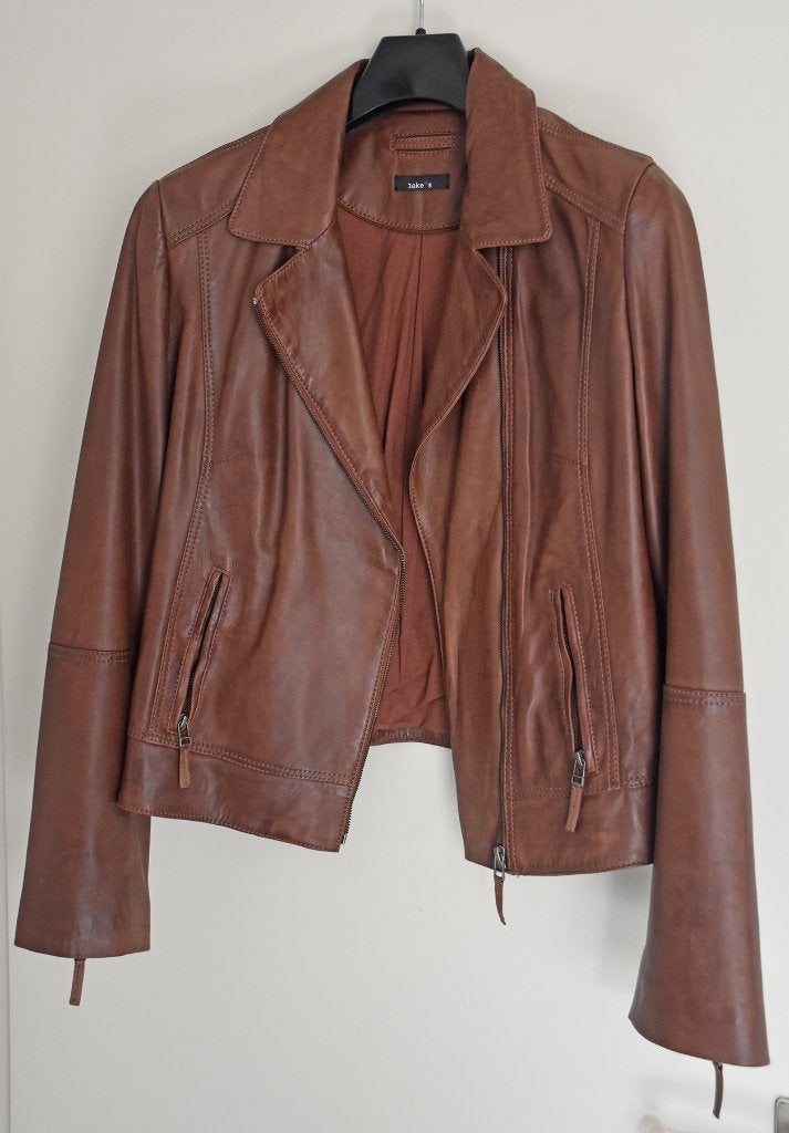 bruin kunstleren jasje mt 46, Ophalen, Bruin, Maat 46/48 (XL) of groter, Zo goed als nieuw
