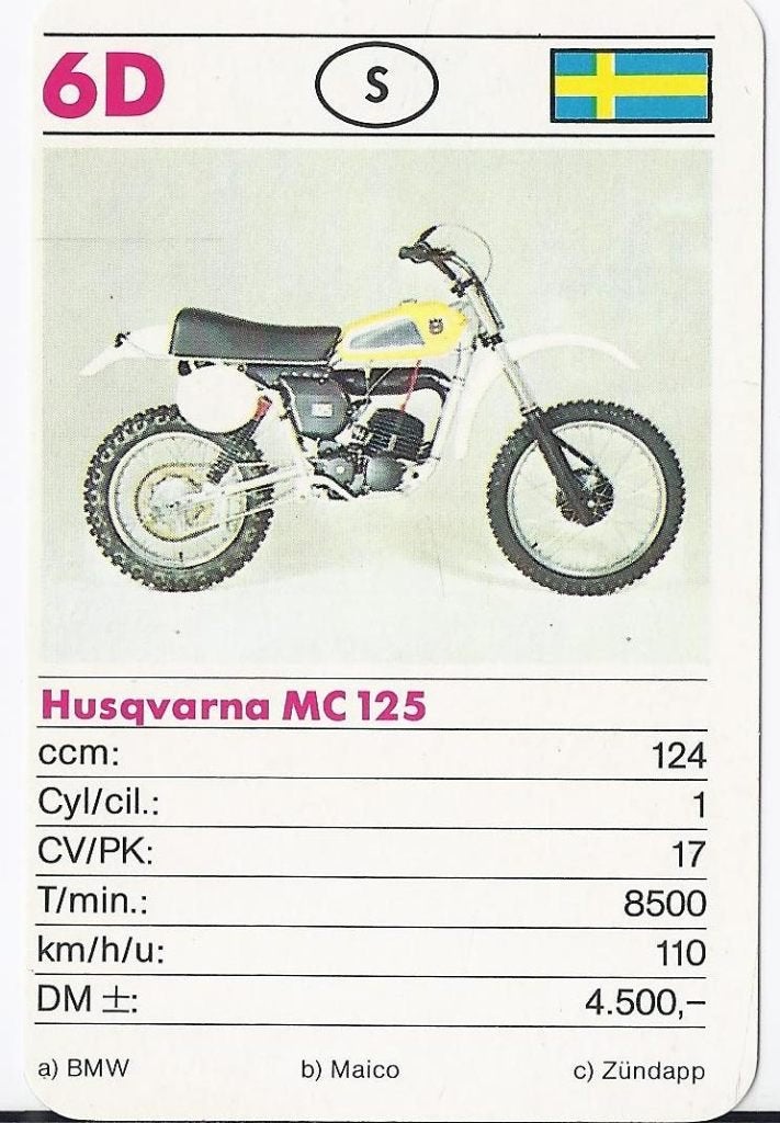 Kw2747 motorkaartje 6d husqvarna mc 125, Ophalen of Verzenden, Zo goed als nieuw, Auto's