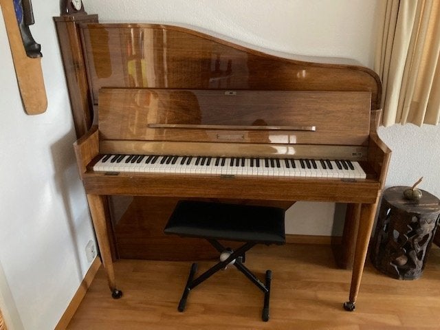 Rippen vleugelpiano met renner mechaniek, Ophalen, Gebruikt, Bruin, Hoogglans