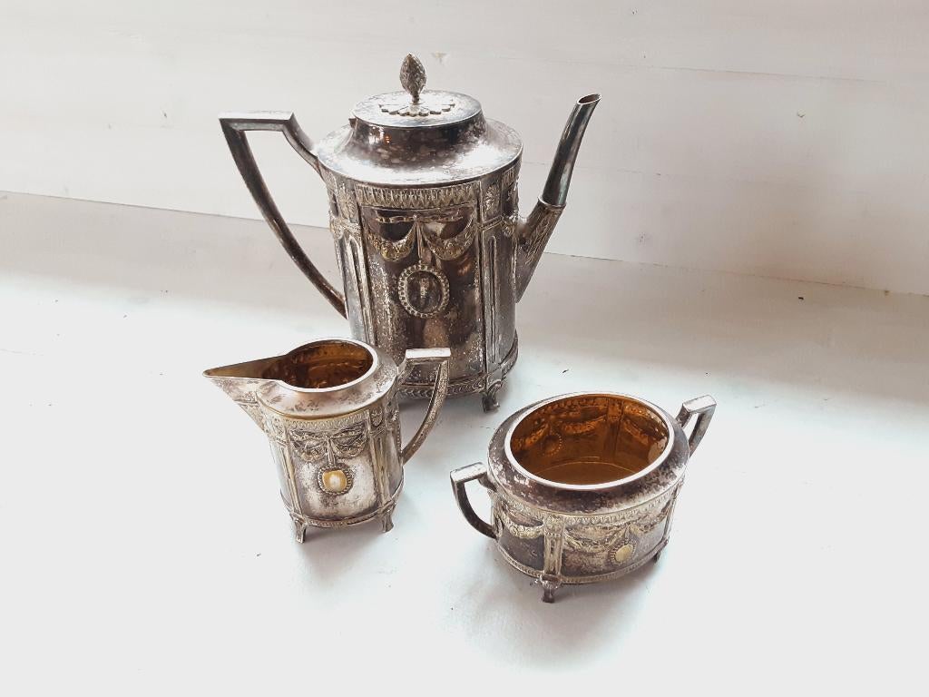 Zweedse Antieke Carl Gustaf Hallberg nikkelzilveren servies, Ophalen