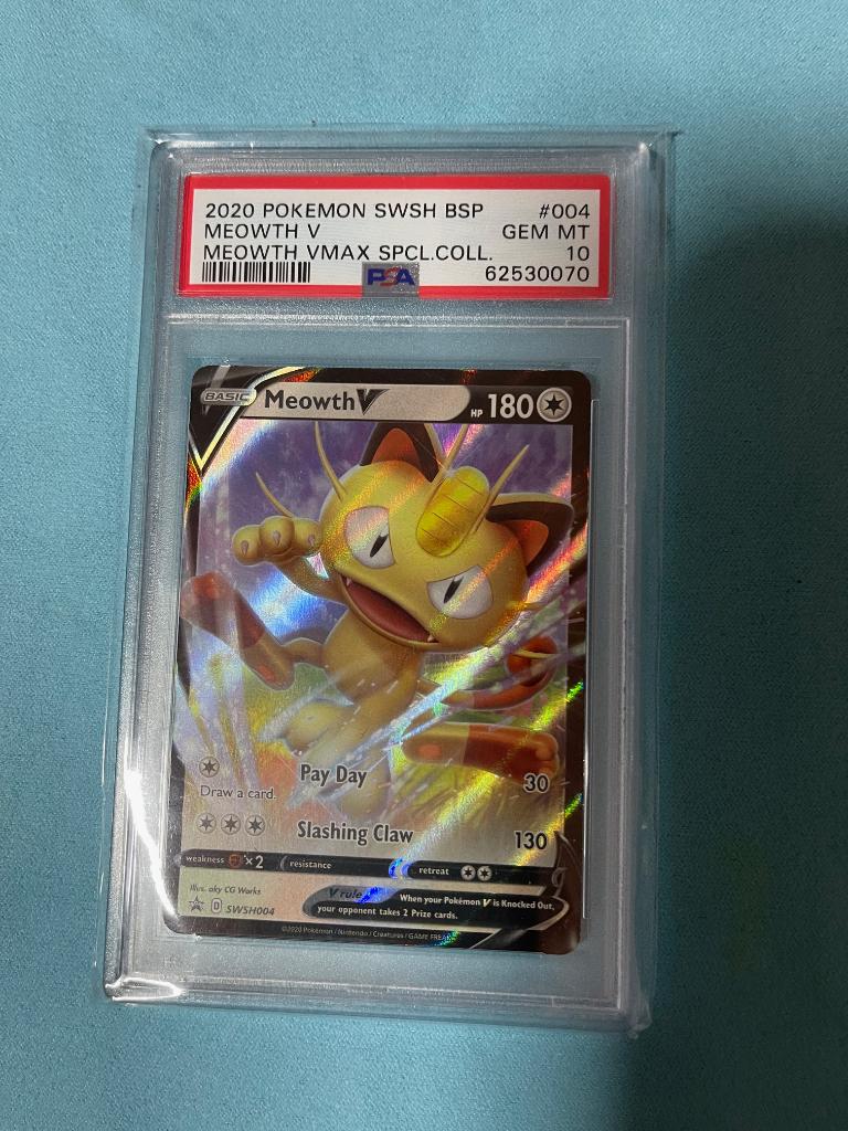 2020 Pokemon: MEOWTH V SWSH004 - Black Star Promo PSA 10, Ophalen of Verzenden, Nieuw