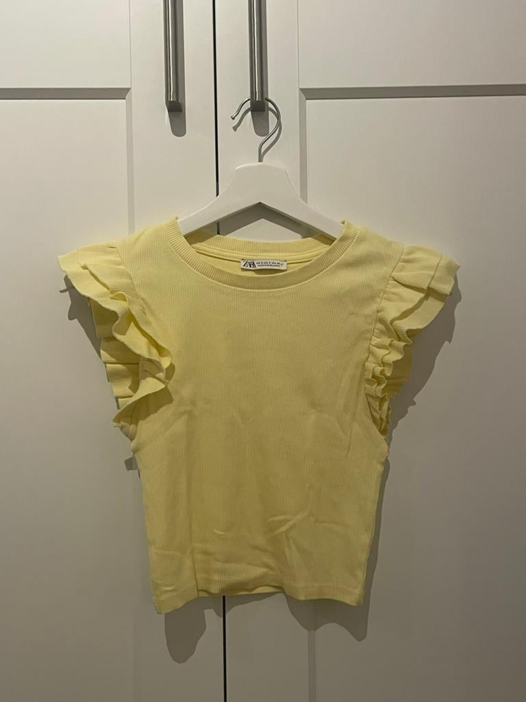 Zara geel geribbeld topje met ruches, Kleding | Dames, Tops, Geel, Ophalen of Verzenden, Zo goed als nieuw, Maat 36 (S)