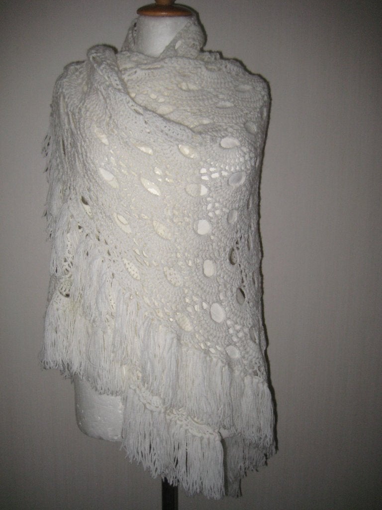Witte gehaakte royale omslagdoek  Nieuw, Verzenden, Nieuw, Maat 46/48 (XL) of groter, Sjaal