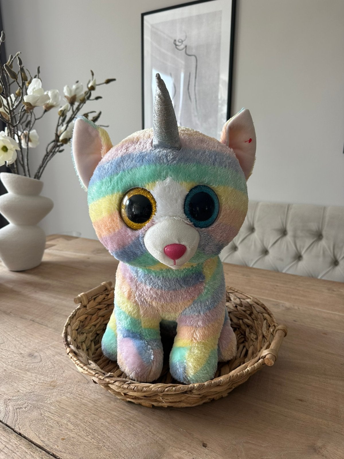 Ty Beanie Boo Eenhoorn Kat Regenboog, Eenhoorn, Overige karakters, Ophalen of Verzenden, Zo goed als nieuw