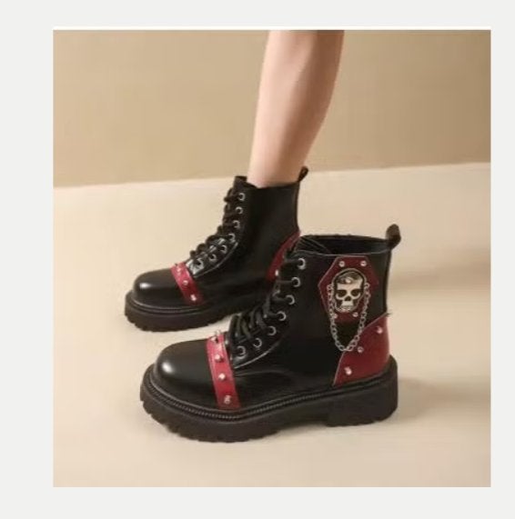 Gothic Skull Boots - Stoere Enkellaarzen met Kettingen, Kleding | Dames, Ophalen of Verzenden, Nieuw, Zwart