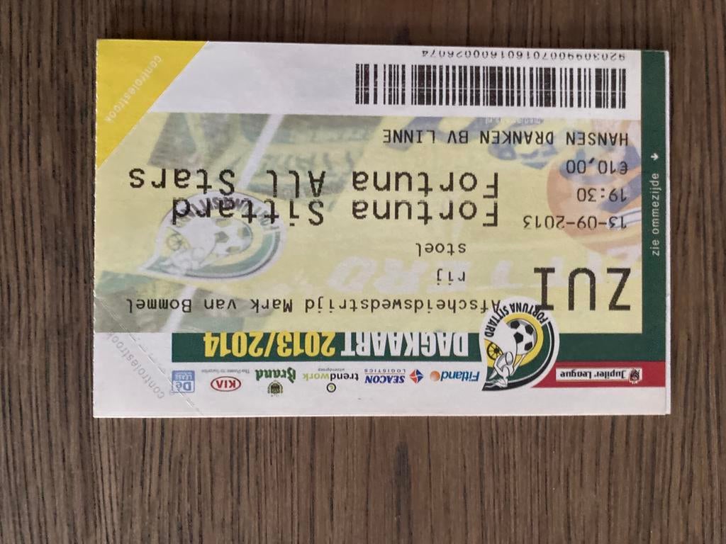 TICKET FORTUNA-FORTUNAALLSTARS AFSCHEIDSWEDSTRIJD VAN BOMMEL, Ophalen of Verzenden, Zo goed als nieuw, Overige binnenlandse clubs