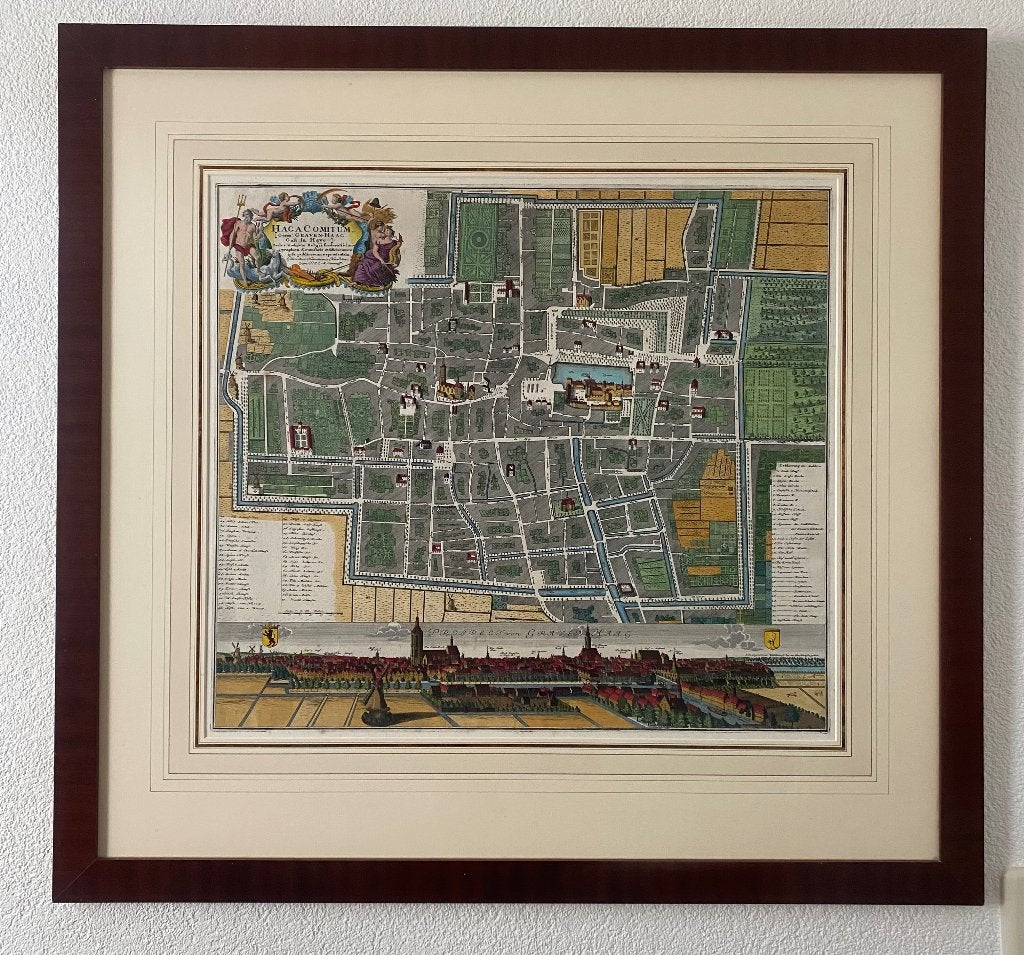 Plattegrond van Den Haag met stadsgezicht 1721-1750., Ophalen of Verzenden