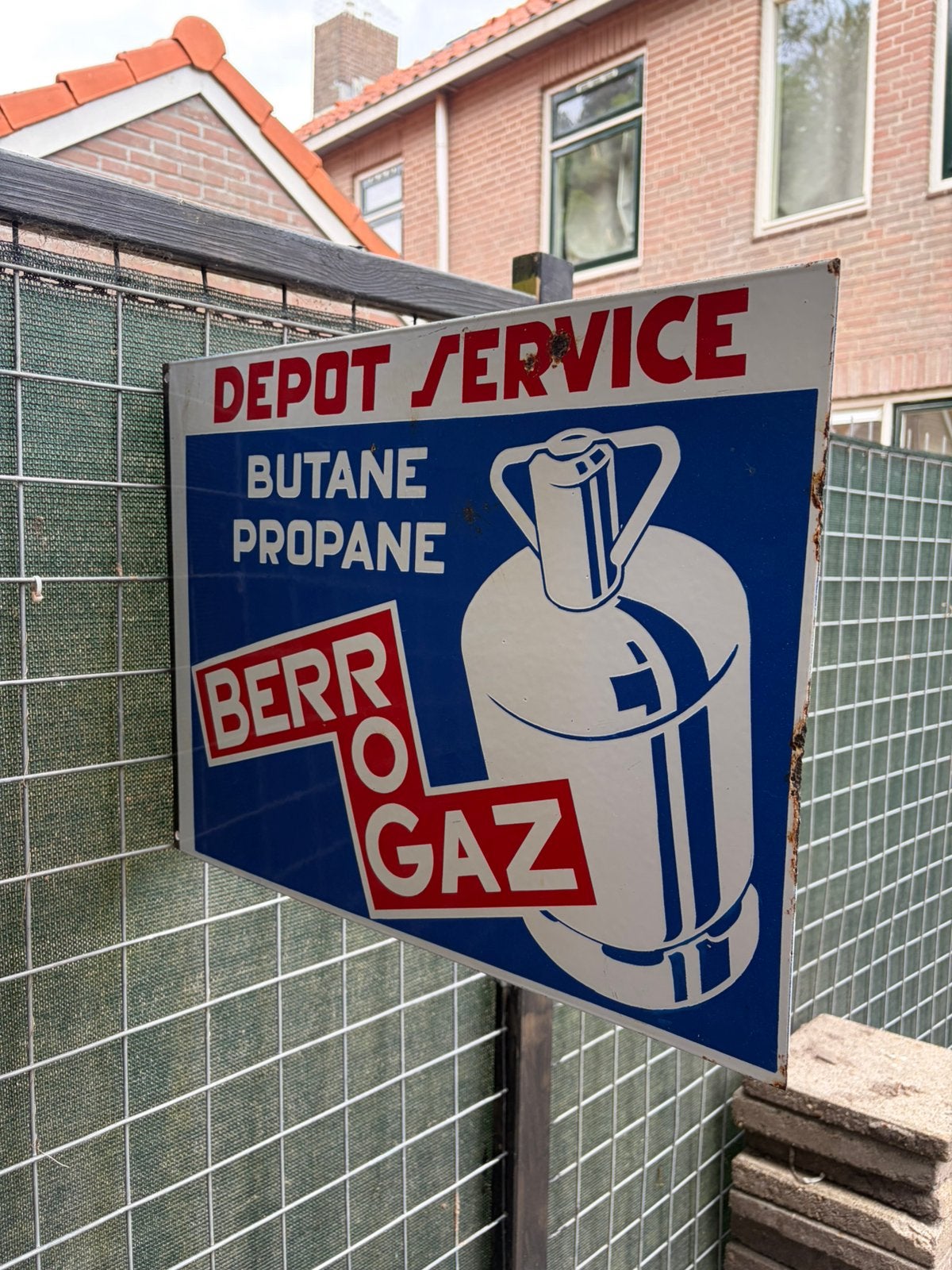 Emaille reclamebord butane, Verzamelen, Ophalen of Verzenden, Gebruikt, Reclamebord