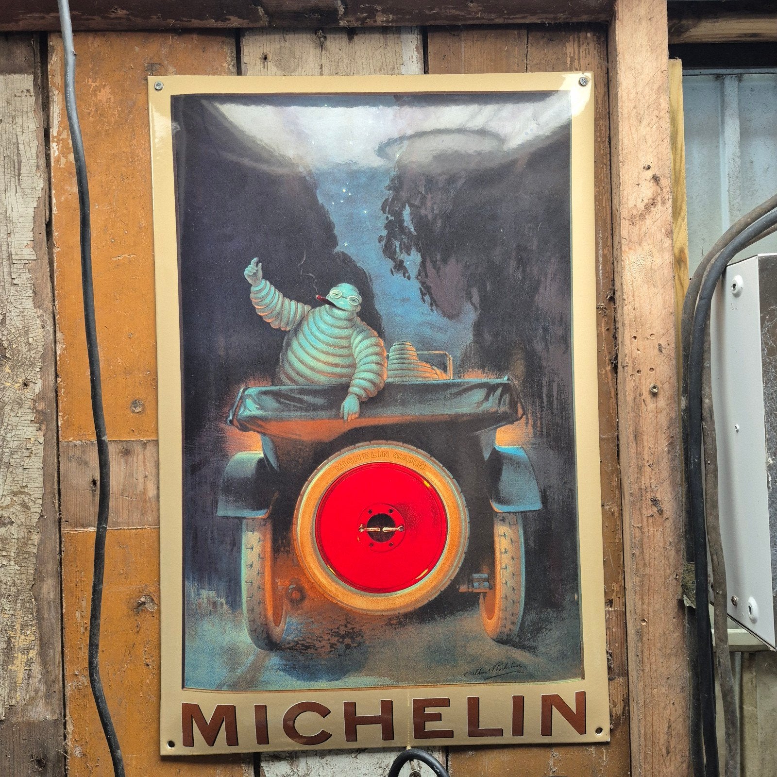 Vintage Michelin emaille bord 40x60 cm - Gebruikt, Ophalen of Verzenden, Gebruikt, Auto's