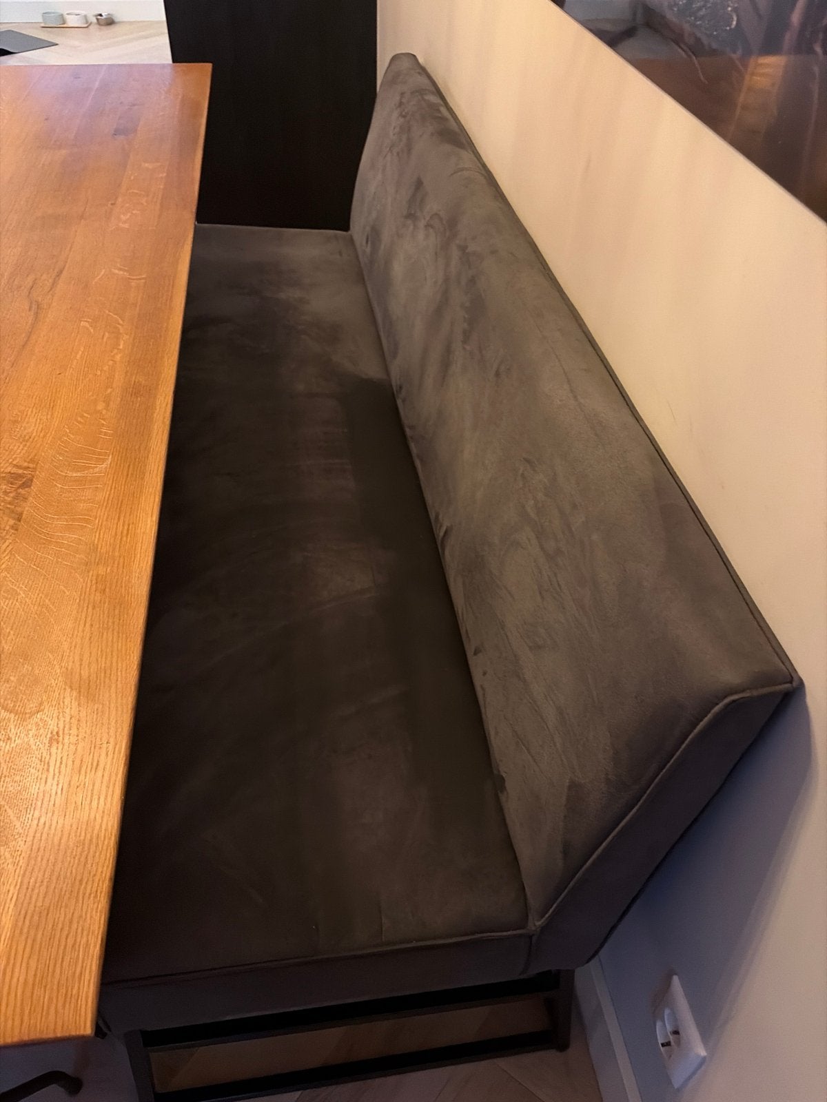 Comfortabele eetbank - Grijs fluweel -, 250 tot 300 cm, 75 tot 100 cm, Ophalen of Verzenden, Zo goed als nieuw