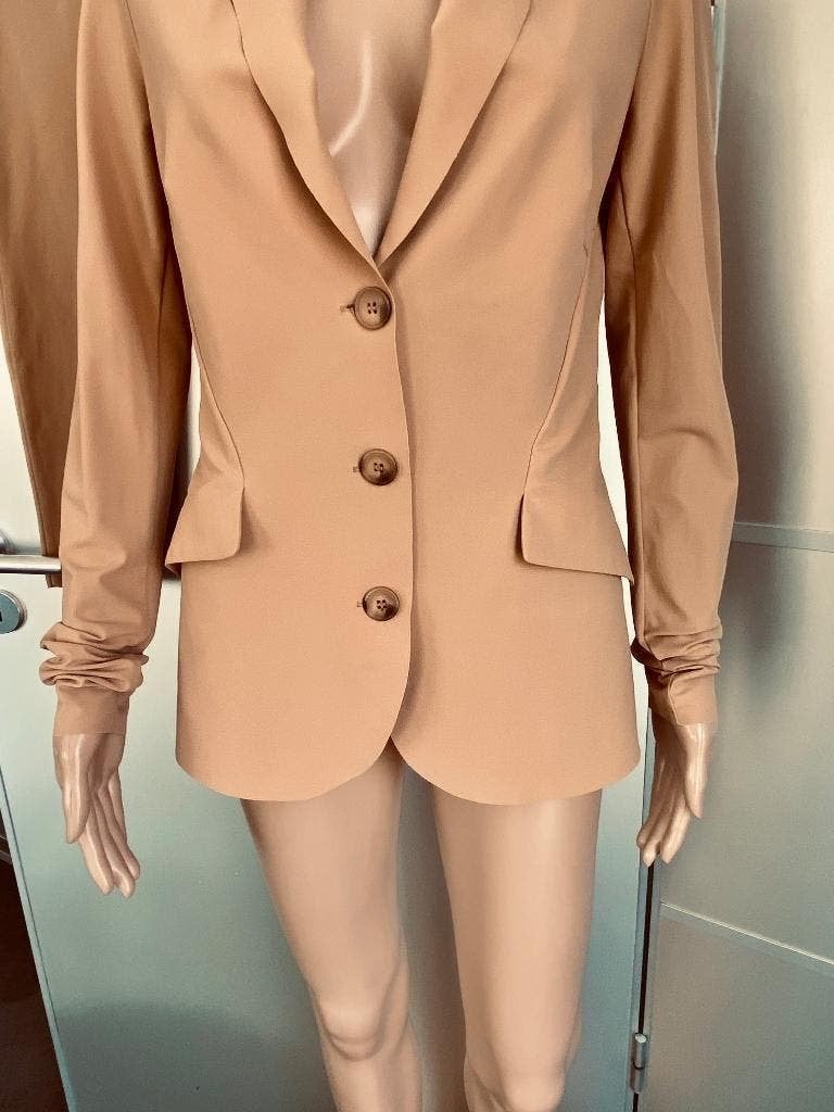 J589 Japan TKY maat XS/S=34/36 travel-pak blazer+broek jasje, Kleding | Dames, Kostuum of Pak, Beige, Japan TKY, Ophalen of Verzenden