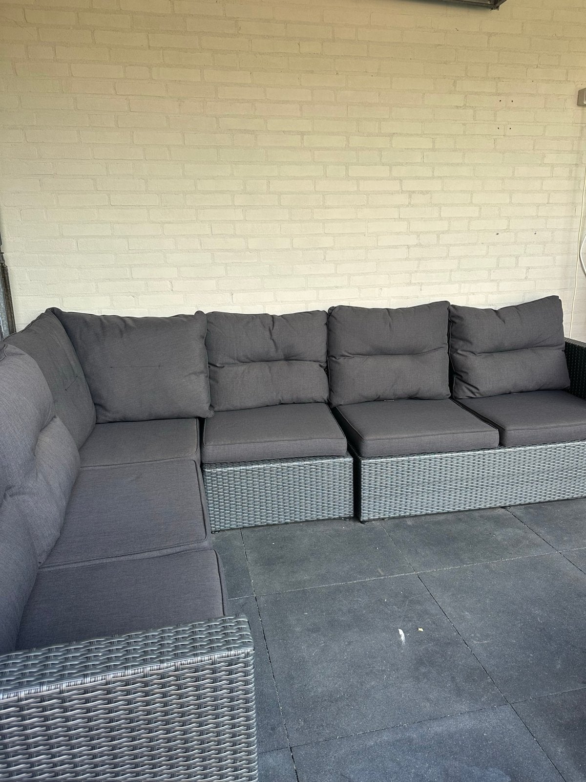 Grote Loungebank met nieuwe kussens en 2 hoezen, Tuin en Terras, Ophalen, Meer dan 8 zitplaatsen, Zo goed als nieuw, Loungeset