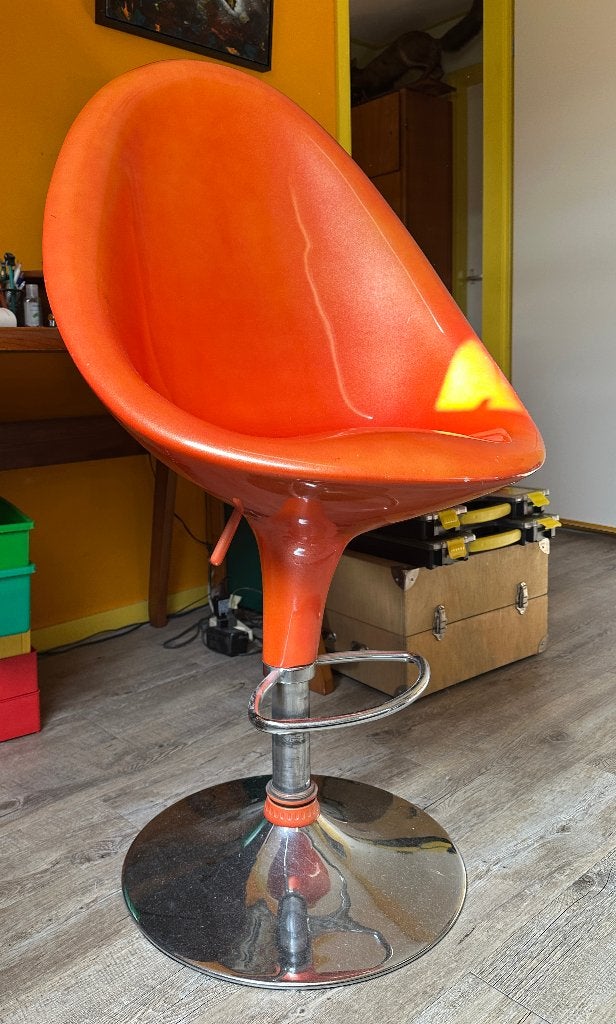 Oranje barkruk met glitters, in hoogte verstelbaar, Huis en Inrichting, Ophalen, Overige kleuren, Eén, Jaren 70