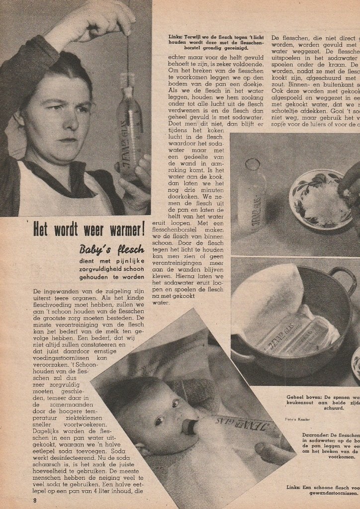 Vintage knipsel 1942 babyfles oorlogstijd Boerenbont bordjes, Verzenden, 1940 tot 1960, Nederland, Knipsel(s)