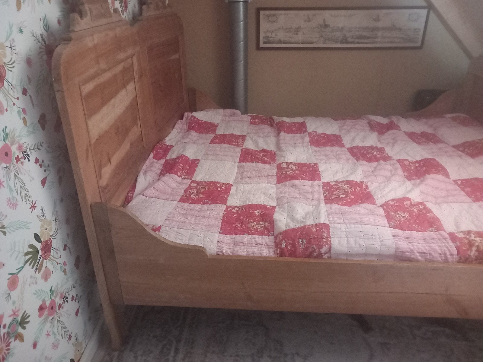Antiek grenen bed (1.60 x 2.00) incl matras, Ophalen of Verzenden