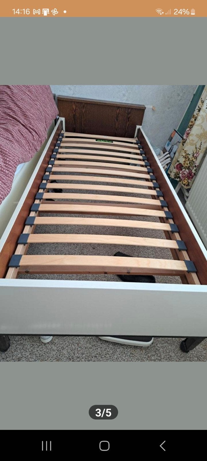 vinted Eenpersoonsbed met lattenbodem, Ophalen, 90 cm, Eenpersoons, Wit