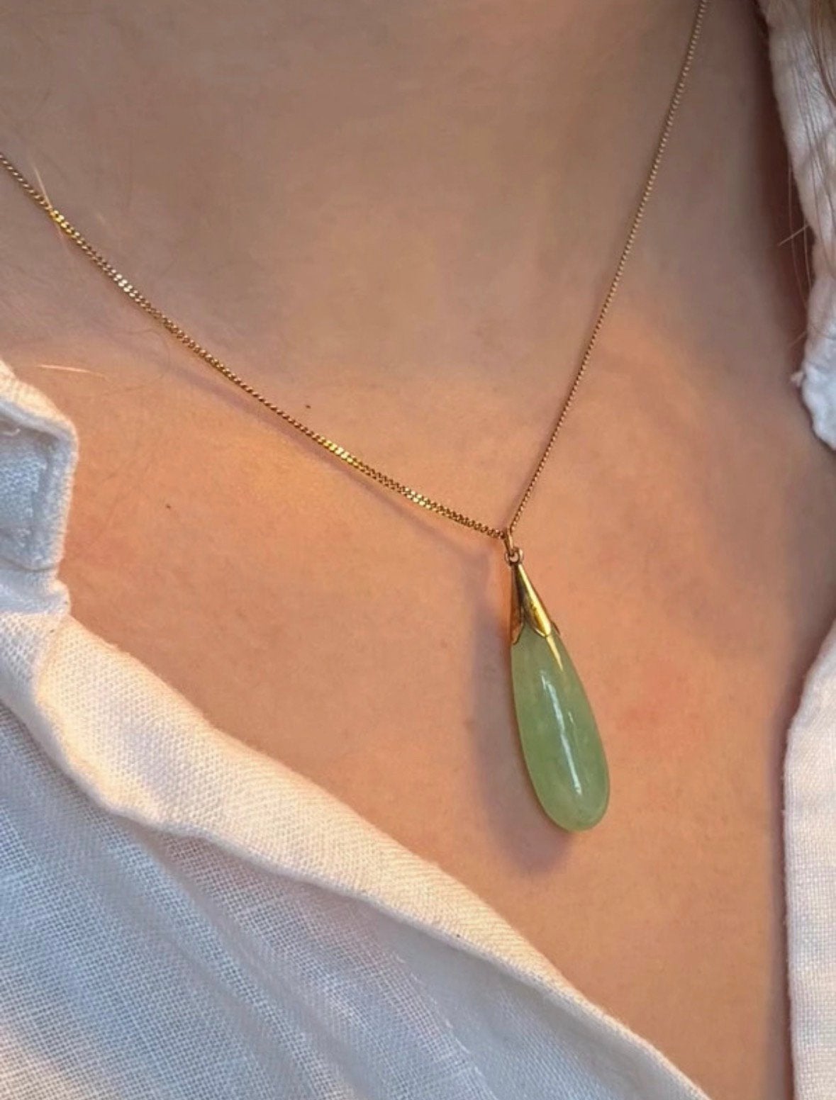 Vintage 9 karaat geelgouden hanger met jade, Verzenden, Zo goed als nieuw, Met edelsteen, Groen