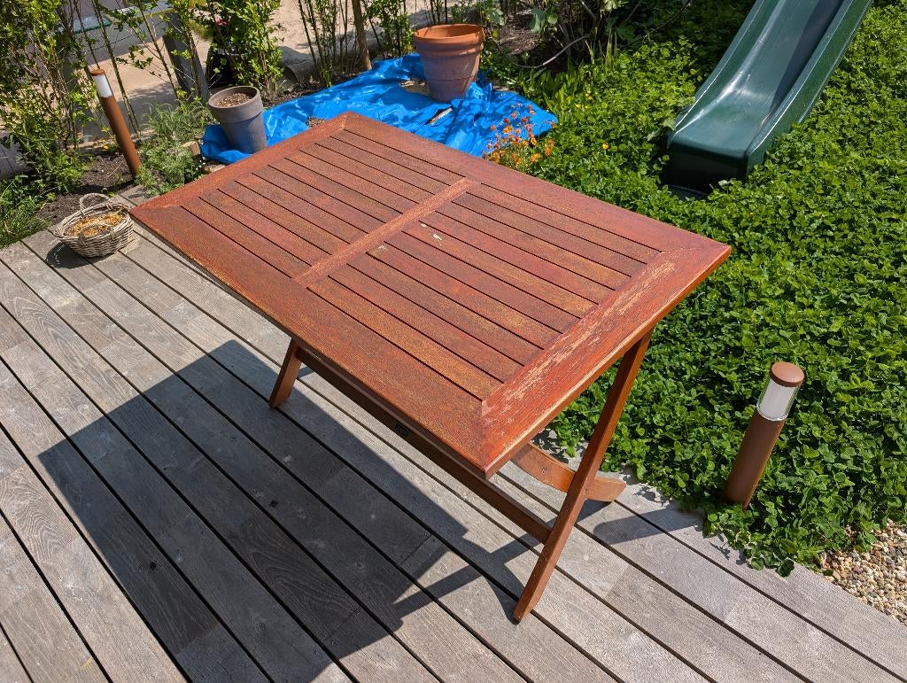Opklapbare sunyard teak hardhouten tuintafel, Tuin en Terras, Tuintafels, Ophalen, Gebruikt, Rechthoekig, Teakhout