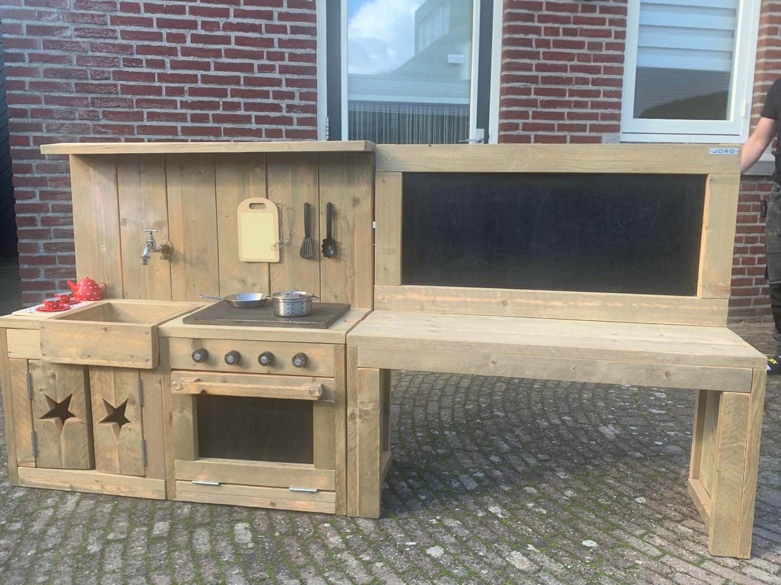 Steigerhouten Speelkeuken & Speeltafel met Krijtbord Set, Ophalen, Gebruikt, Hout, Speelkeuken