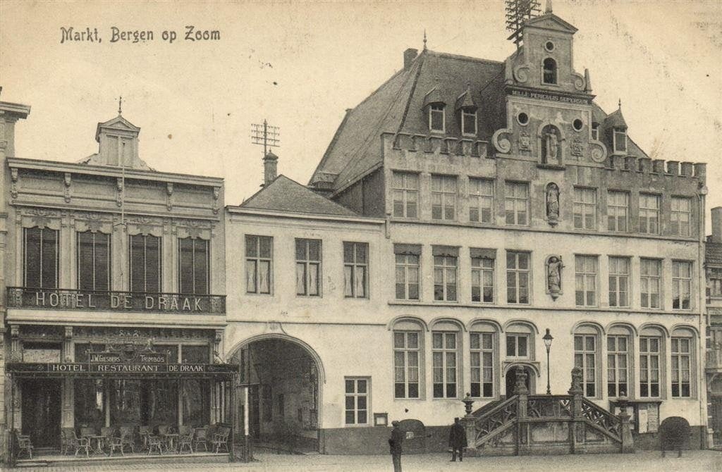 Markt, Bergen op Zoom - Hotel de Draak - 1918 gelopen, Verzenden, Voor 1920, Gelopen, Noord-Brabant